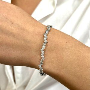 Rachel Koen Baguette Cut Diamond Bangle Bracelet 18K White Gold 1.57Cttw
